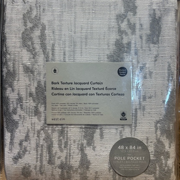 NWT West Elm bark texture jacquard curtain panel grey silver 48x84 - Picture 3 of 8